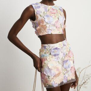 Malika petal embroidered top & skirt matching set